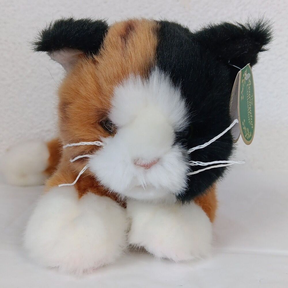 Bearington Callie Cat Calico Kitty Plush Brown Black Kitten Laying Down Huggable